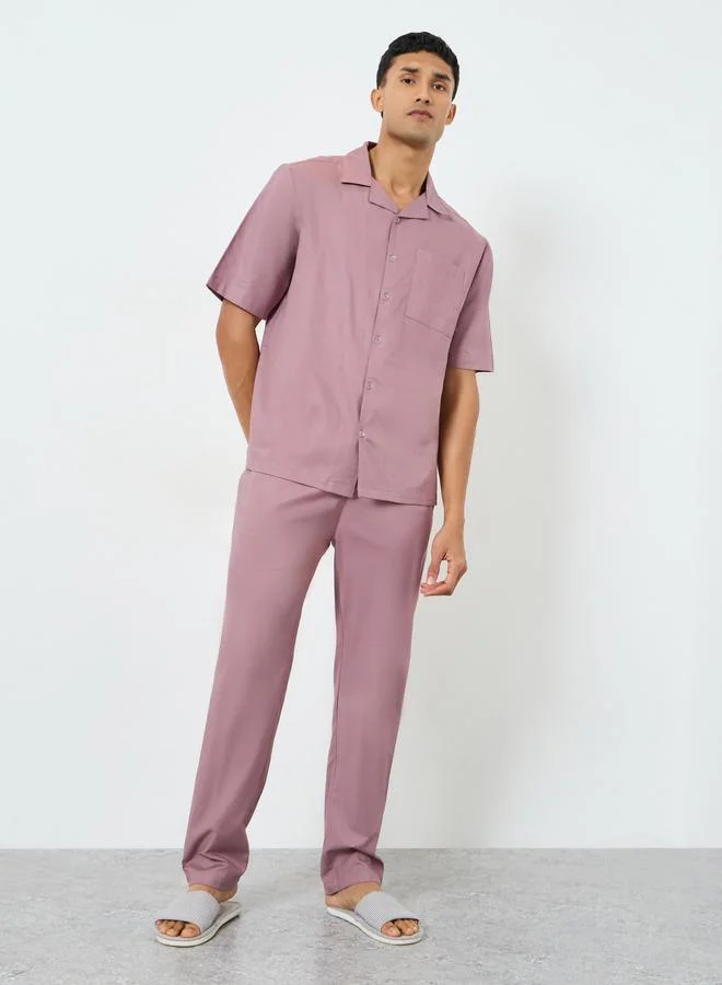 Men Solid Relaxed Fit Shirt and Pyjama Set